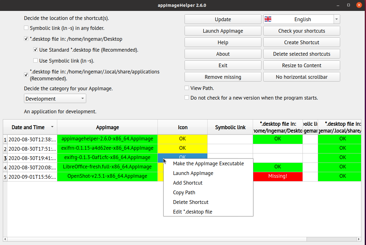 Screenshot of appimagehelper
